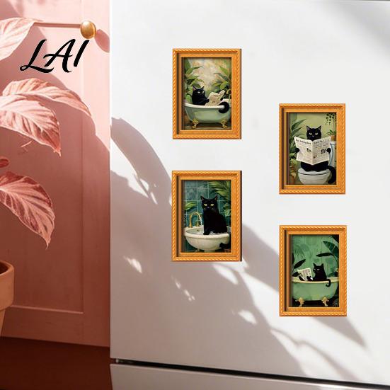 Retro Wood Picture Frame Magnets Black Cat Wooden Refrigerator Magnet Halloween Theme Decorative Cute Pumpkin Magnet Set Magnetic Decal for Kitchen