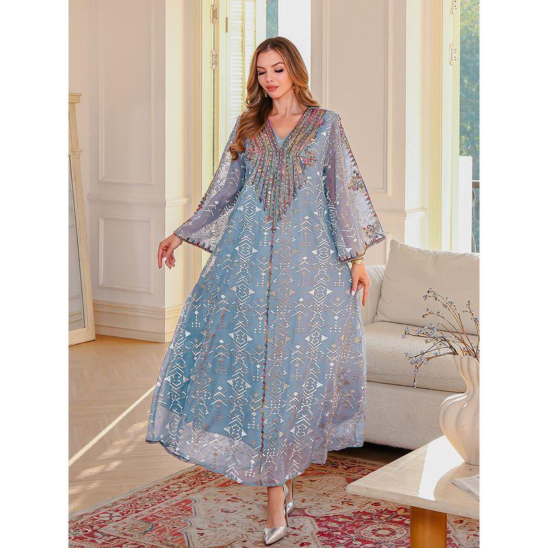 Indonesia Elegant Fantasy Bronzing Embroidery Middle East Clothing Rope Embroidery Robe Travel Formal Dress Jumpsuit Long dress Dresses
