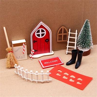 1:12 Weihnachts-Puppenhaus-Set, verschneite Elfentür und Zwergen-Gartendekor, Miniatur-Puppenhaus-Zubehör-Set, DIY-Modellbausatz, Weihnachtsgeschenk