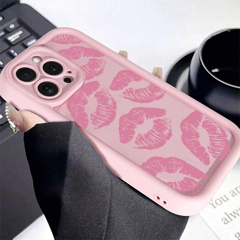 Süße Rosa Lippenabdruck Silikon Weiche Handyhülle Für iPhone 11 12 13 14 15 16 16e 17 Pro Max XS XR X 16 Plus Stoßfeste Süßigkeiten Hülle
