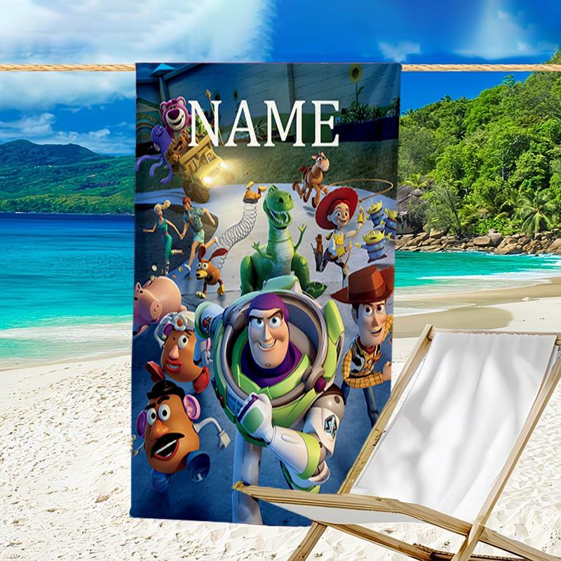 1pc Toy Story2 Beach Towel with Custom Name, Beach/Swimming/Bath/Picnic/Camping Towel, Suitable for Seaside Beaches