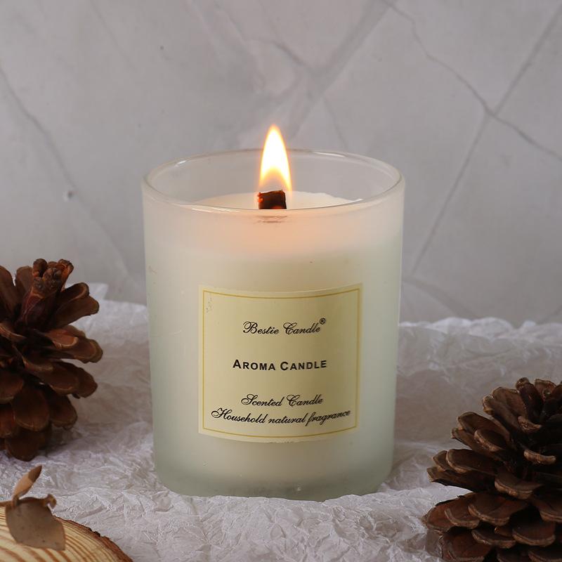 

Handmade Wood Core Scented Candle, Soy Wax Frosted Black and White Cup, Fragrance Souvenir White cup freesia