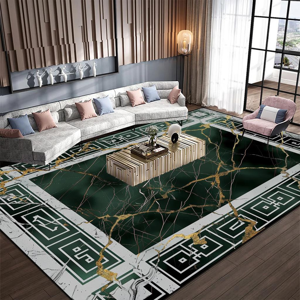 Light Luxury Marble Style Carpet Living Room Non-slip Black White Decoration Home Sofa Table Floor Mat Rugs for Bedroom Washable