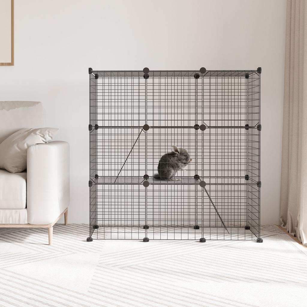 Small Animal Cage of 31 Panels Pet Playpen for Kittens Rabbits Chinchillas 105x45x105 Cm Black