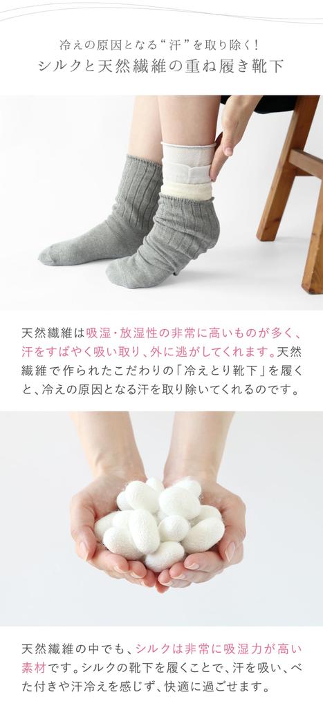 Kinuya Layered Silk and Cotton Sizes Silk and Made in Japan 4-Pair Socks, Silver, Women's, 22.5cm-24.5cm, SO4758, Cold-Relieving Socks, Cotton,