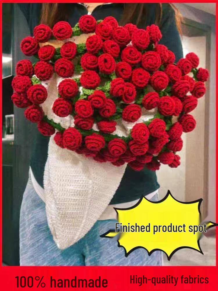 Hand-Knitted Tulip Floral Rose Sofa Throw Blanket