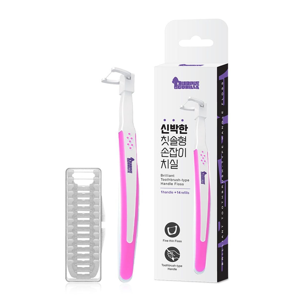 Innovative Toothbrush-Shaped Handle Toothbrush-Shaped Dental Floss 1-Year Set (1 Pink Dental Floss + 364 Refill Heads)