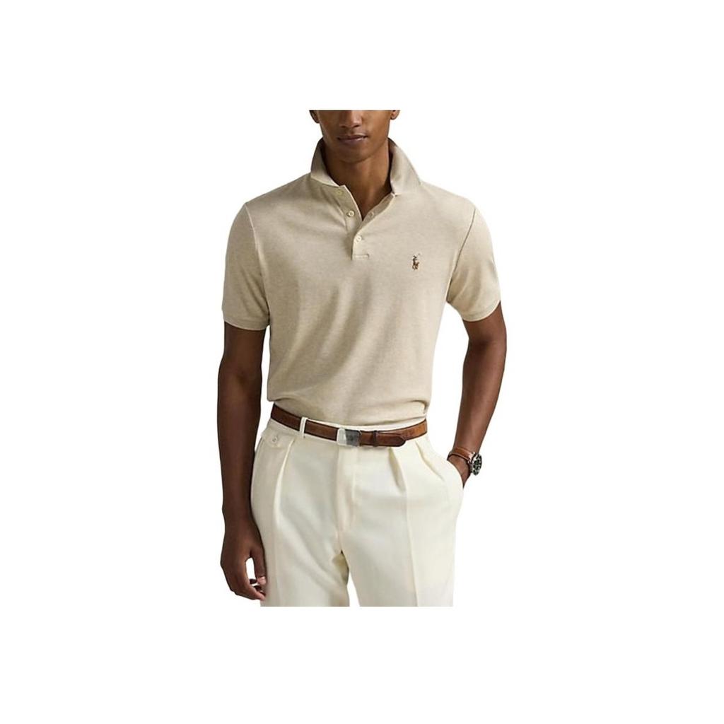 Polo Ralph Lauren Logo Slim Fit Embroidered Short Sleeve Polo Shirt Men tops Beige MNPOKNI1N823326-270