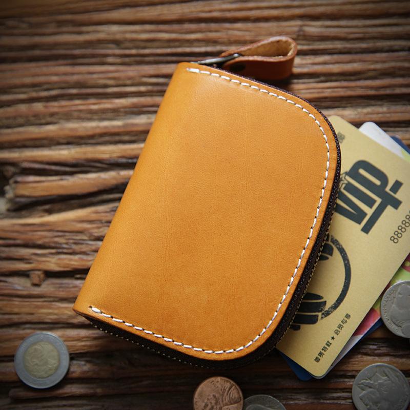 

Кошелек для ключей из натуральной кожи унисекс, винтажная ручная работа, короткая молния, держатель для автомобиля, сумка-органайзер для карт, ключница жёлтый