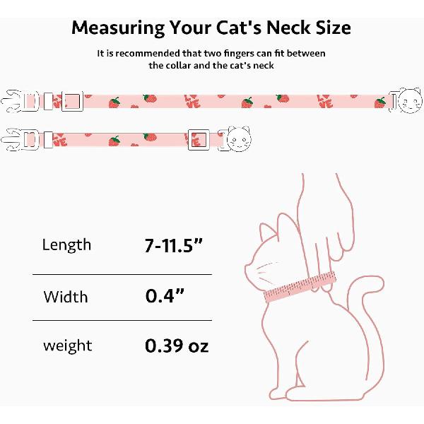 2 Pack Cotton Breakaway Cat Collar Pink Strawberries and White Heart Shaped Pendant Cute Kitten Cat Collar with Bell