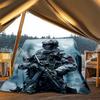 1pc Soldier Print Outdoor Blanket - Soft Flannel Cozy for Travel & Camping - All-Season Warm Bed Cover, Machine Washable yy251229094