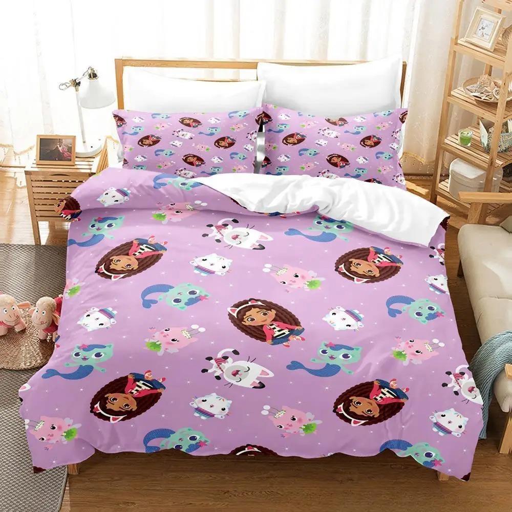 Gabbys Dollhouse Bedding Set Single Twin Full Queen King Size Bed Set Adult Kid Bedroom Duvet Cover Sets 3D Anime Bed Sheet Set