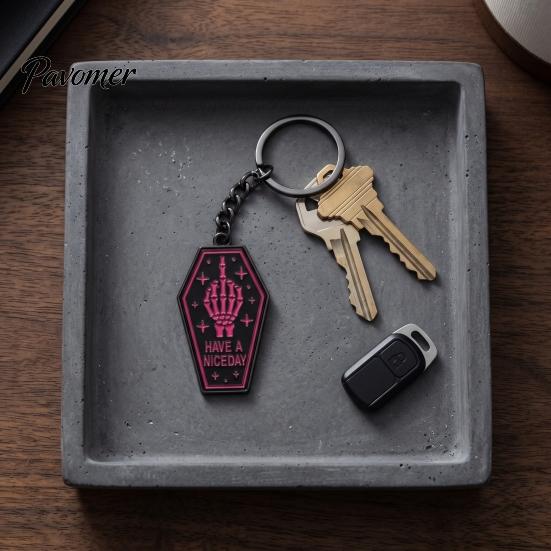 Metal Key Chain Gothic Punk Coffin-Shaped Keychain, Have A Nice Day Skull Hand Dark Style Accessory Pattern Keyring, Decorative Pendant for Backpacks,
