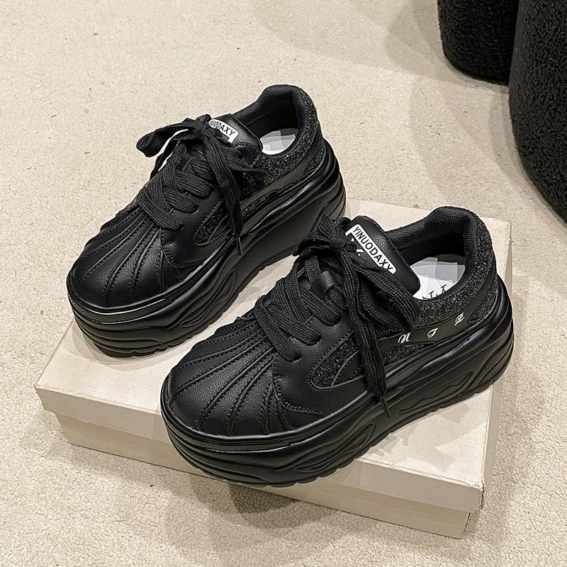 Fashion 8CM Microfiber Leather Chunky Sneakers New Autumn High Platform Wedge Heels Casual Shoes Breathable Comfortable Sports Dad Shoes