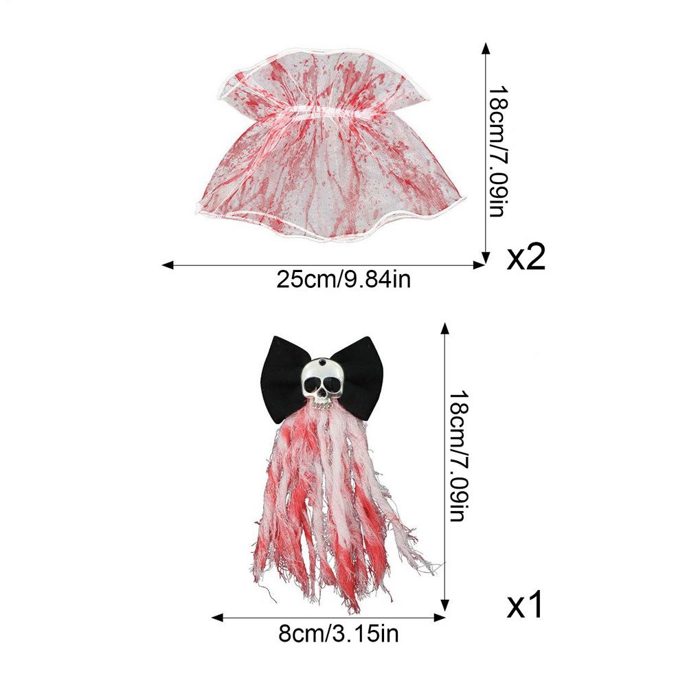 Заколка для волос в виде черепа Кровавые Хэллоуинские заколки-скелеты 3 штуки Готический свадебный головной убор и браслет Костюм на День мертвых