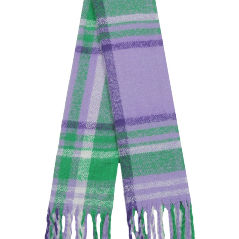 GRAVER [BAG&ACC] Flower Bear Embroidered Bold Check Muffler_Purple