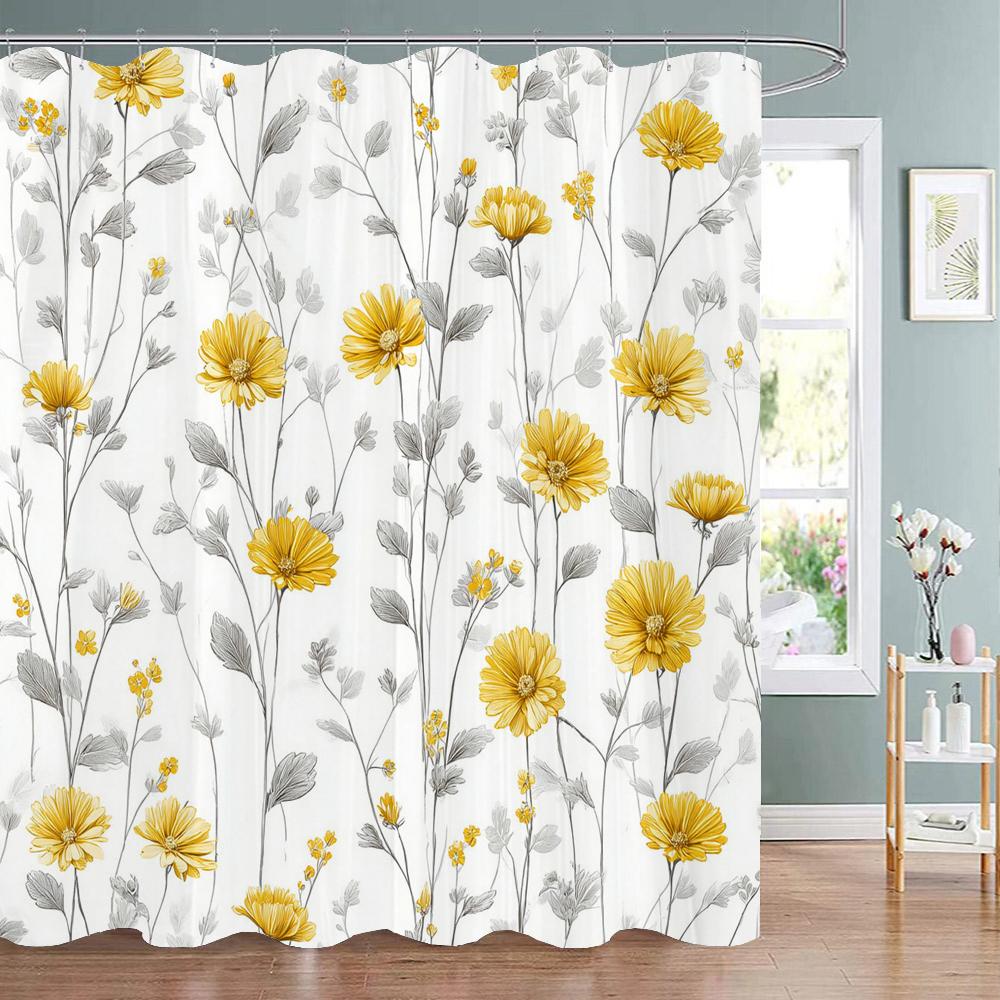 Beautiful Flowers Shower Curtain for Bathroom Blue Floral Romantic Wildflower Plants Nature Scenery Home Decor Curtain with Hook