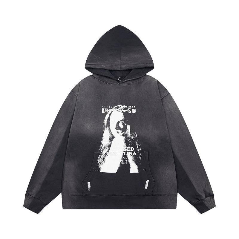 ERD Melancholy Rich Hoodie: European-American Streetwear, Loose Fit, Zipper, Short Sleeve