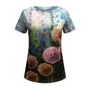 Popular Top Colorido de Campo de Flores Artístico Retro 3D Feng Shui com Manga Curta e Gola Redonda Solto para Mulheres