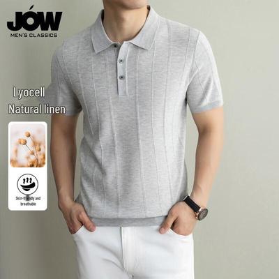 JOW Men's Tencel Linen Breathable Knit Polo Shirt
