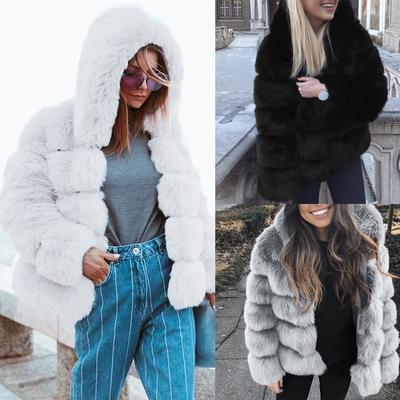(SU)Women Faux Mink  Winter Hooded New Faux Fur Jacket Warm Thick Outerwear Jacket