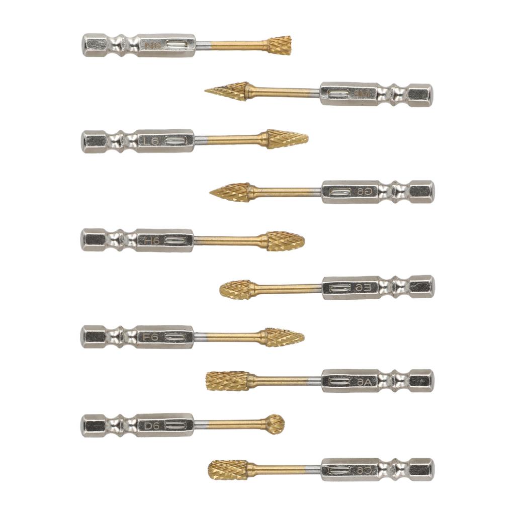 Compact Case Bits Carbide Burr Set 10 Unique Shapes 6.35 Mm Shank Easy Transport Storage Metal Working Accessory