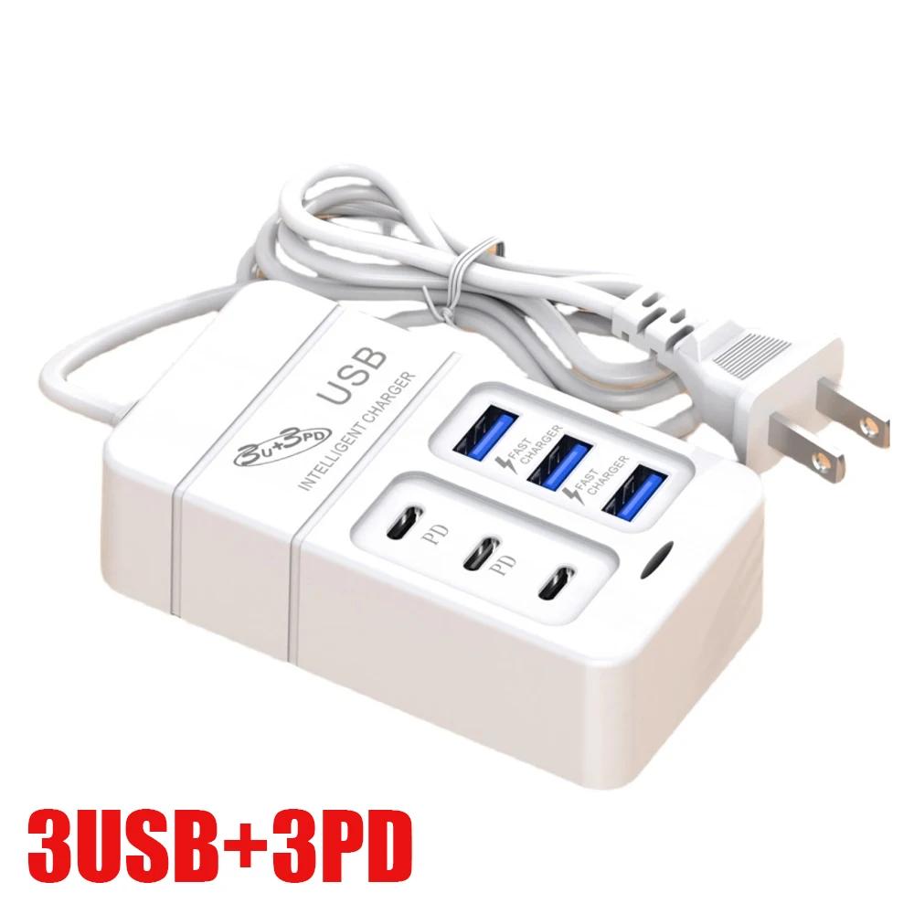 35W Multiport USB Charger PD Type C Fast Charging EU US Plug Wall Charger USB Hub Adapter 6 Ports USB Quick Mobile Phone Charger