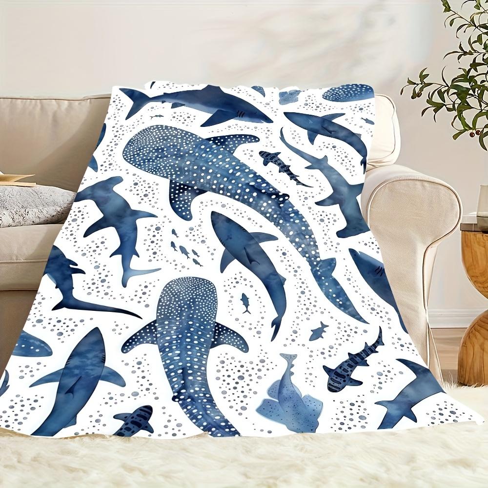 Romantic Ocean Style Whale Shark Pattern Warm Blanket Children Adult Nap Blanket Soft and Comfortable Suitable for All Seasons