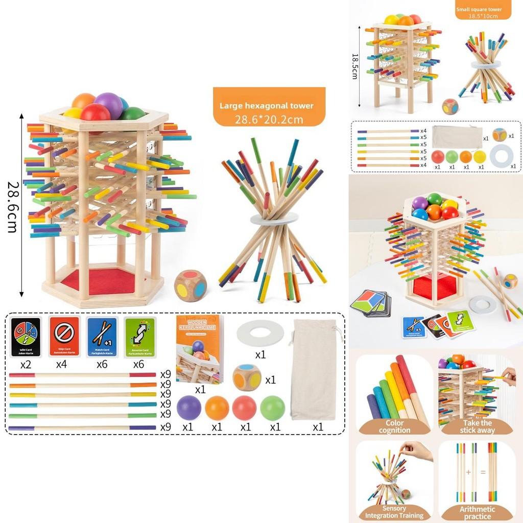 Hexagonal Tower Puzzle Game Wooden Blocks For Kids Educational Playroom