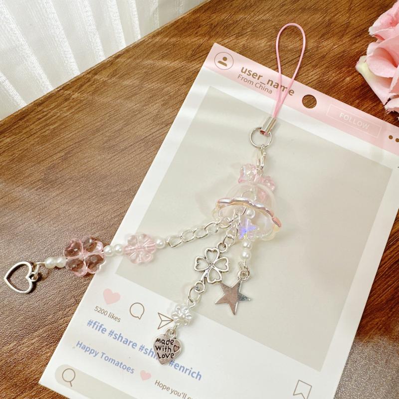 

Милые подвески для телефона, модные медузы, четырехлистный клевер, цепочка-брелок для мобильного телефона, шнурок, подвеска для украшения сумки, цепочка для книги для карточек