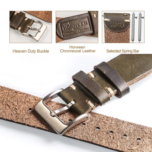 Hemsut Genuine Leather Watch Band, 22mm, Horween Soft Genuine Leather, Vintage Style with Quick Release Tool, Stainless Steel Silver Watch Buckle, Rep