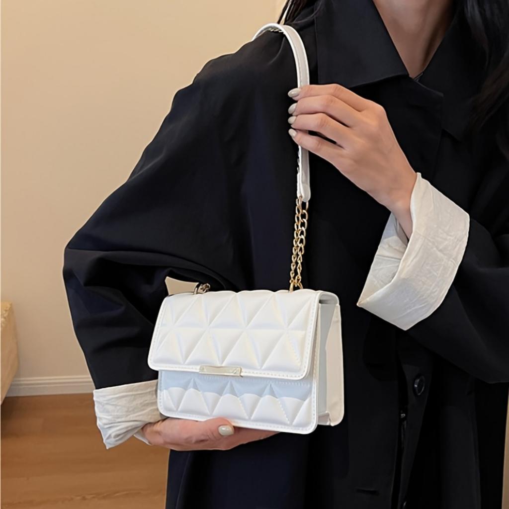 Ladies, Crossbody Bag, Adjustable, Gold Chain Shoulder Strap, Magnetic Buckle Closure, Multifunctional Clutch, Handbag