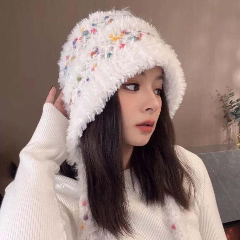 Warm Bucket Hat Ear Protection Earmuff Knitted Hat Cute Winter Hat  for Women