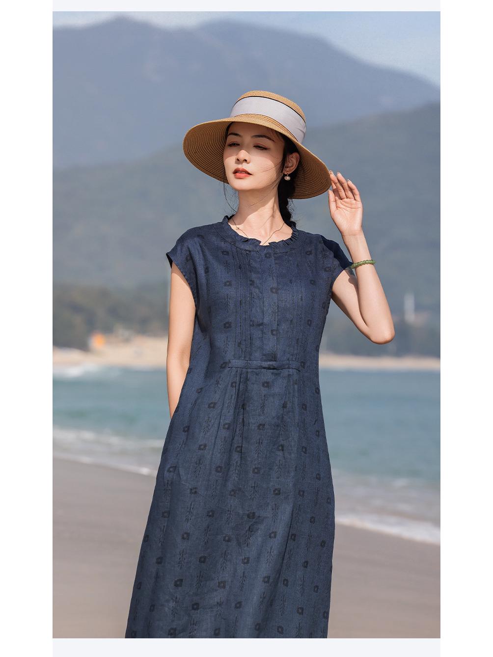 2026 Summer Arrival: High-End Sleeveless Linen Dress with Artistic Burnout Ruffle Trim, Slimming Mid-Length A-Line Skirt XL салатный
