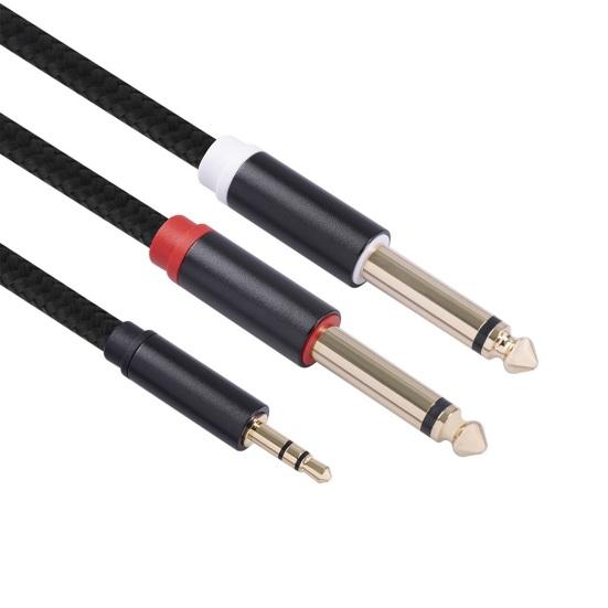 Audiokabel 3,5 mm auf Dual 6,35 mm 1/4 Zoll Stereo Splitterkabel Verstärkeranschluss Audiokabel für PC Laptop Verstärker Mischpult Lautsprecher