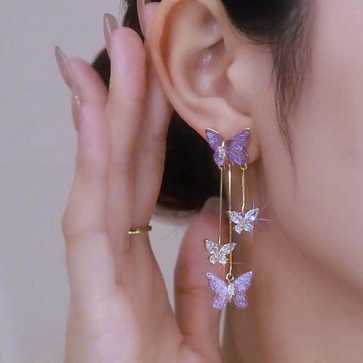 Ethereal Purple Butterfly Tassel Earrings - Romantic, Elegant, 2023 Design