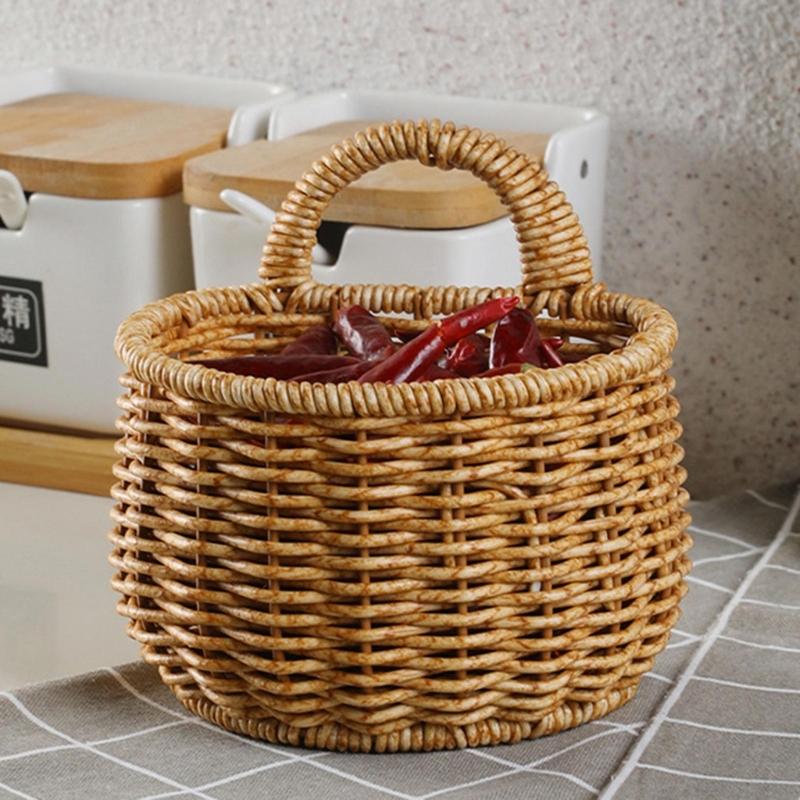 Handwoven Storage Basket with Handle Multifunction Collection Supplies for Dormitory Bedroom Sundries Organization
