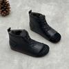 Johnature Genuine Leather Shoes Women Boots Elastic Band Round Toe Flat With Sewing Handmade Concise Retro Ankle Boots