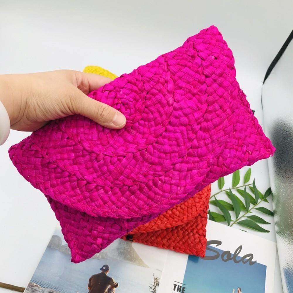 

Solid Color Corn Husk Bag Simple Design Large Straw Purse Fashion Weave Clutch Bag Casual Wear гарячі рожевого кольору