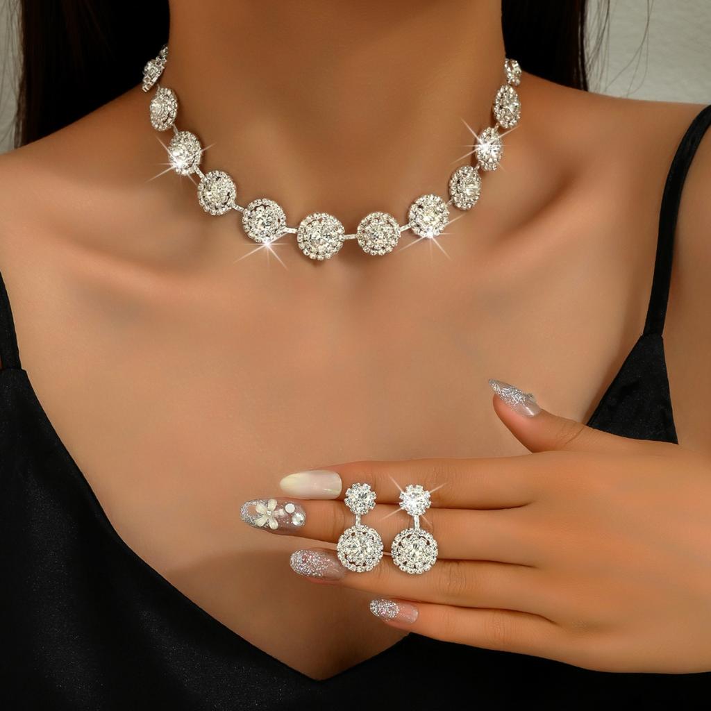 3PS Wedding Seasons Luxury Full Diamond Women's Earrings Necklace Zircon Set Wedding Dress Neck Accessories Women's Dress
