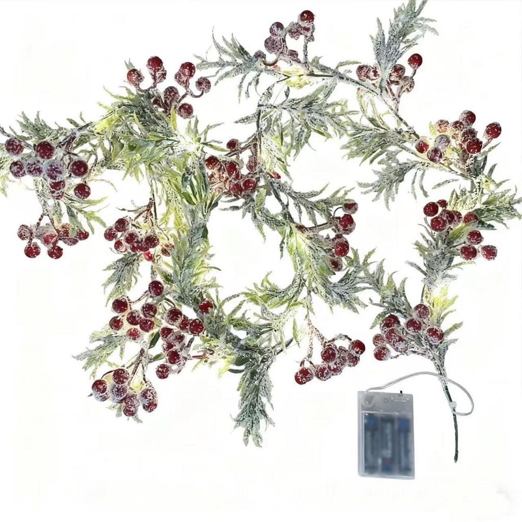 Christmas String Lights with Red Berry Xmas Cedar Garland Fairy String Lights for Indoor Outdoor Xmas Decorations