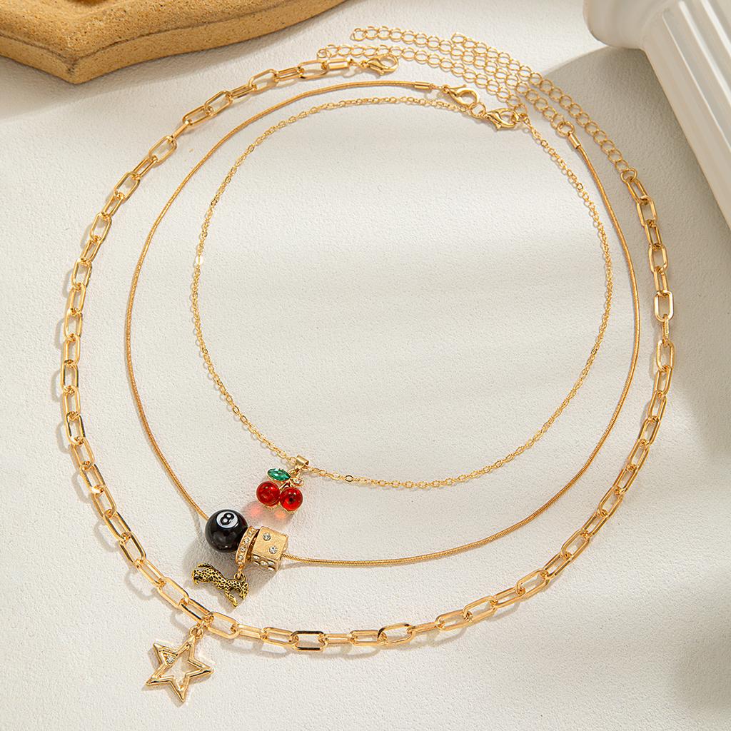 3 colliers pendentifs cerise étoile en résine, taille bille 8 léopard multiples colliers pour femmes