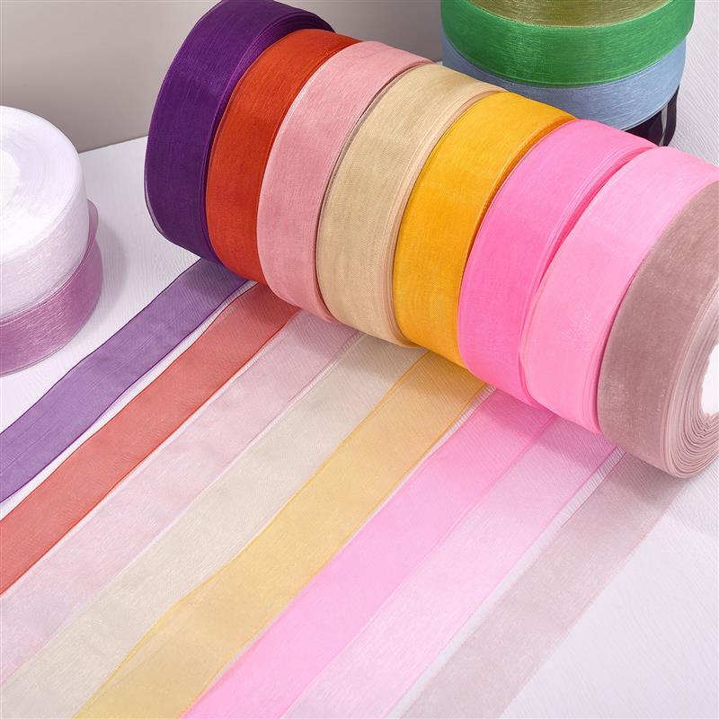 2.5cm * 50 Yards Lace Gauze Ribbon Chiffon Ribbon Valentine'S Day Transparent Flower Packaging DIY Handmade Straps Lace Fabric