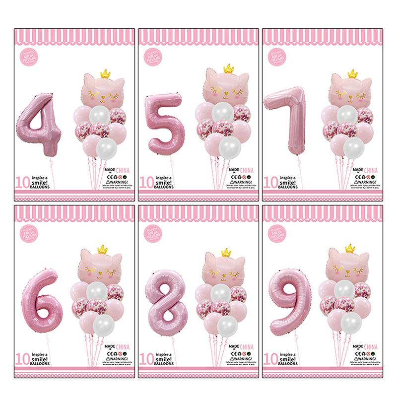 Cute Crown Cat Digital Balloon Set Girl'S Birthday Party Wedding Sweet Decoration Balloon Set Baby Party Supplies