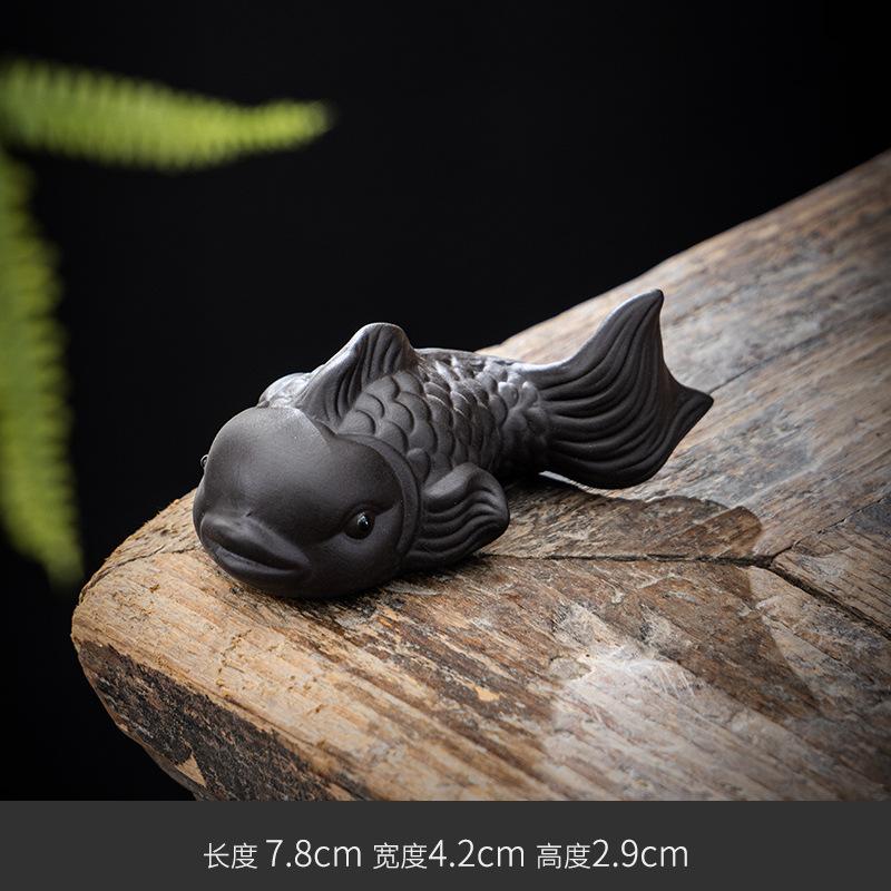 Handmade Purple Clay Fish Tea Pet Nurturable Symbol of Abundance for Gongfu Tea Ceremony Home Desk Decor Collectible Gift
