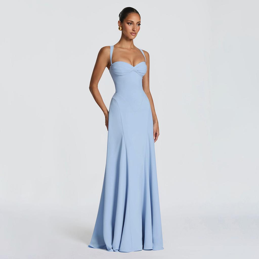 Summer new European and American women's clothing solid color V-neck sleeveless waist slim temperament suspender dress women