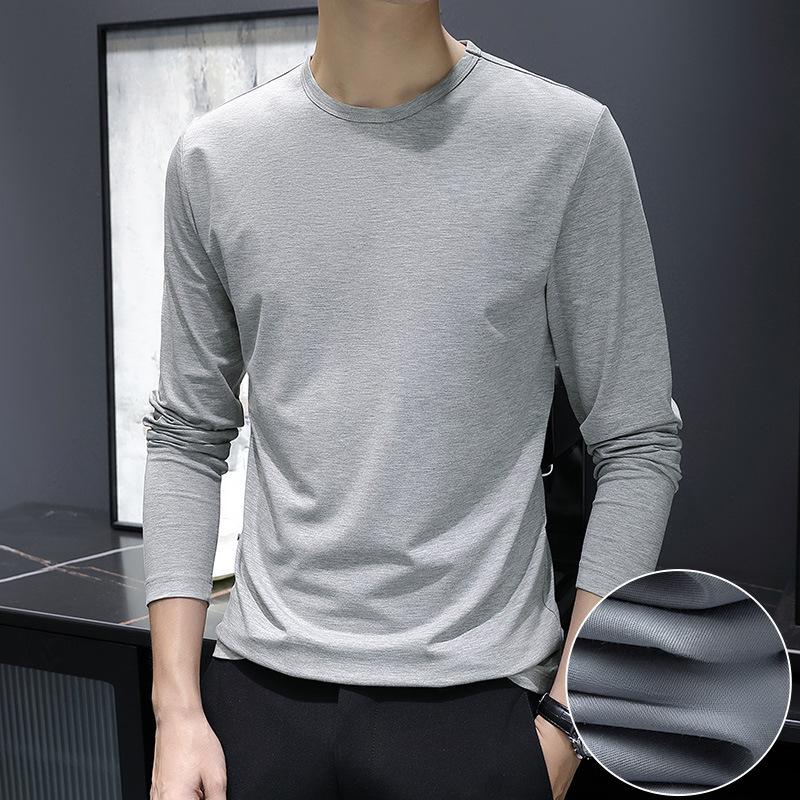 Long-Sleeve T-Shirt For Men, Autumn Base Shirt, Solid Color White Inner Top, Autumn Top, Black And White T-Shirt