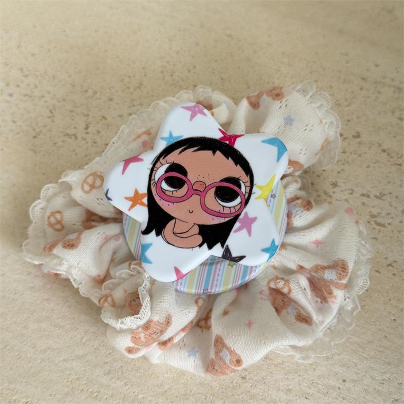Süßes Mädchen mit großen Augen Sternenmuster Handyhülle mit Ständer für iPhone 15 16 17 Pro Max Kawaii Stoßfeste Schutzhülle