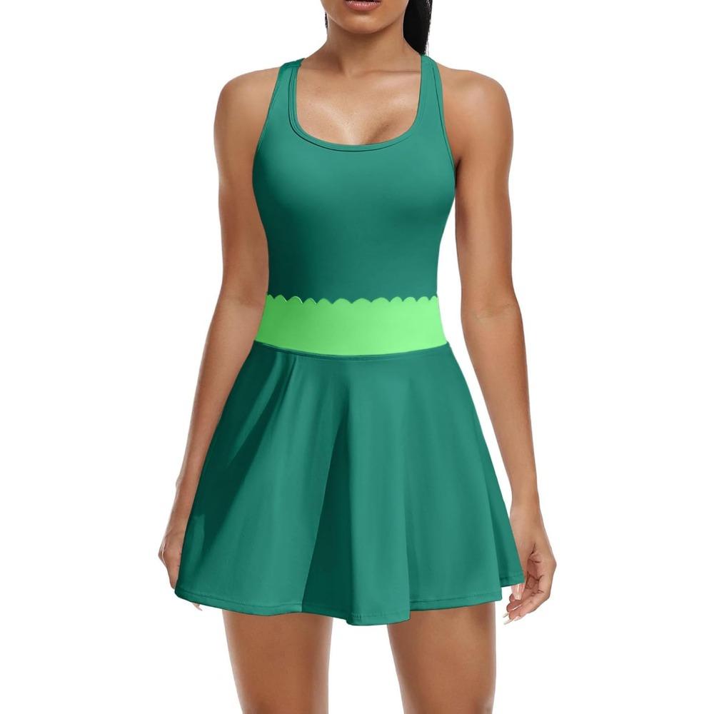 

Женское теннисное платье Charmleaks со вшитыми шортами, платье для гольфа с фестончатым узором, спортивные юбки со спиной-борцовкой XL