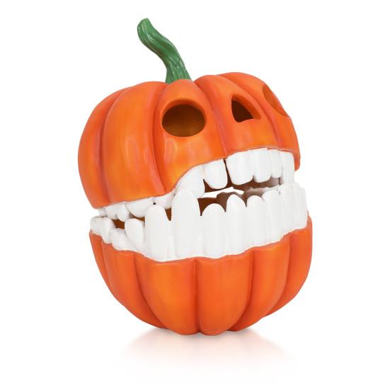 Pumpkin Storage Box Resin Decorative Candy Bowl with Hinged Lid Halloween Desktop Decor Box for Holding Snacks Candy Nuts